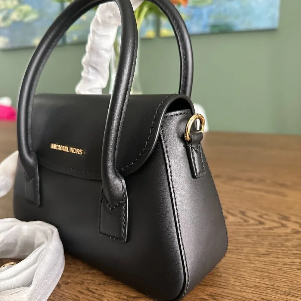 NEW! NWT Michael Kors Katya Small Flap Satchel Crossbody Purse Bag Black WOmen
